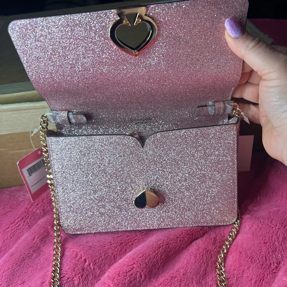 Kate Spade Nicola Shimmer Twistlock Chain Wallet purse Rose Gold NWT Retail$198